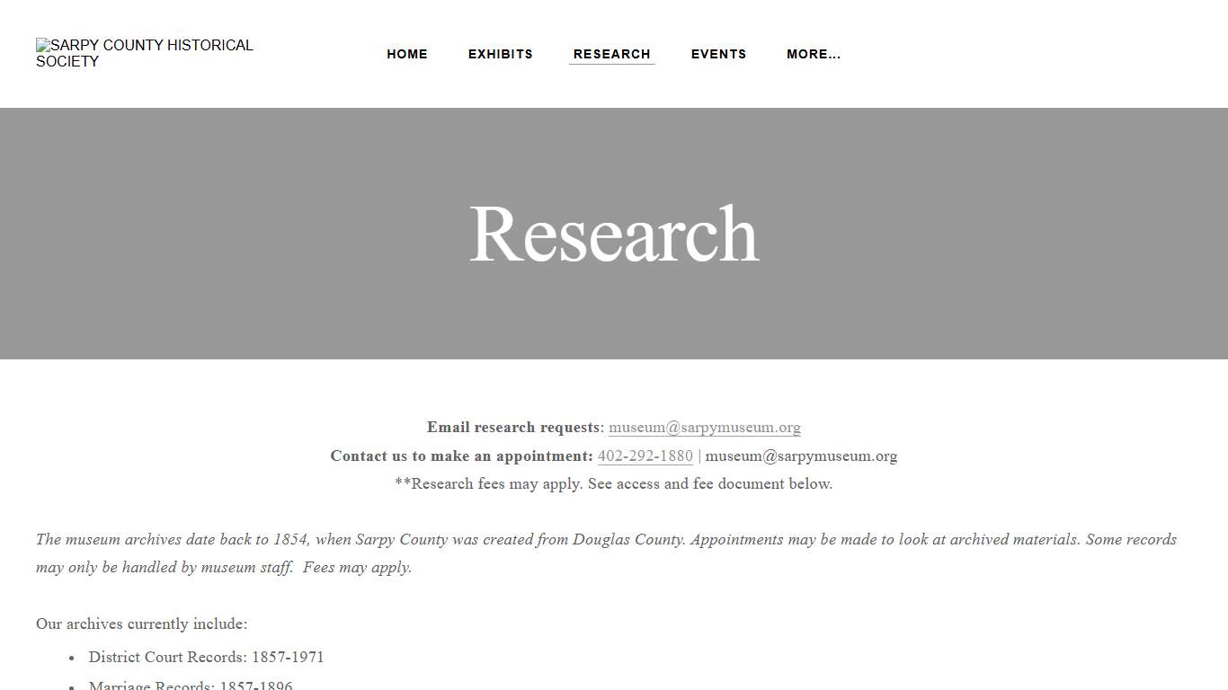 Research - SARPY COUNTY HISTORICAL SOCIETY