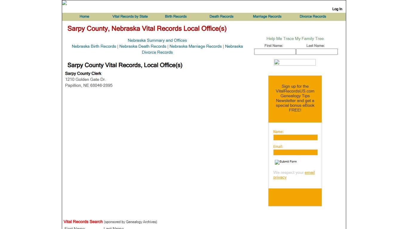 Sarpy County, Nebraska Vital Records Local Office(s) - Vital Records US
